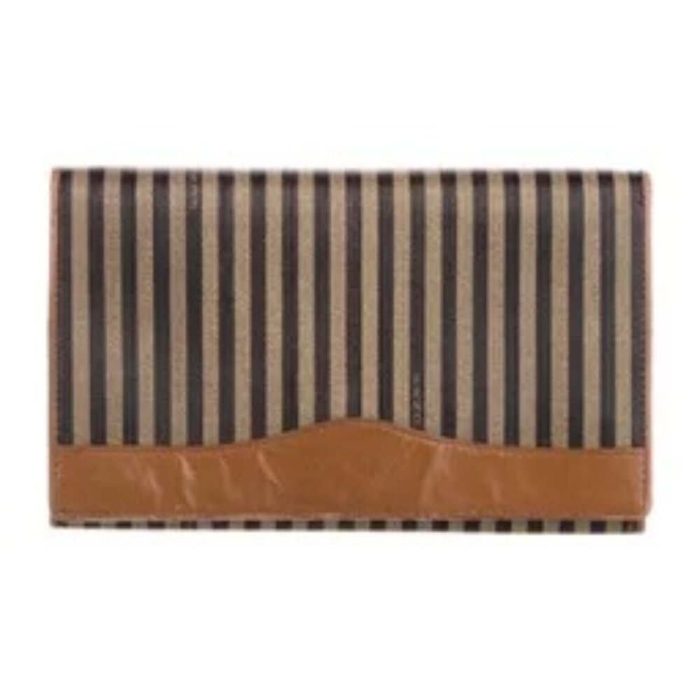 Vintage Fendi Wallet • Pequin Stripe Canvas & Tan Leather • Made in Italy